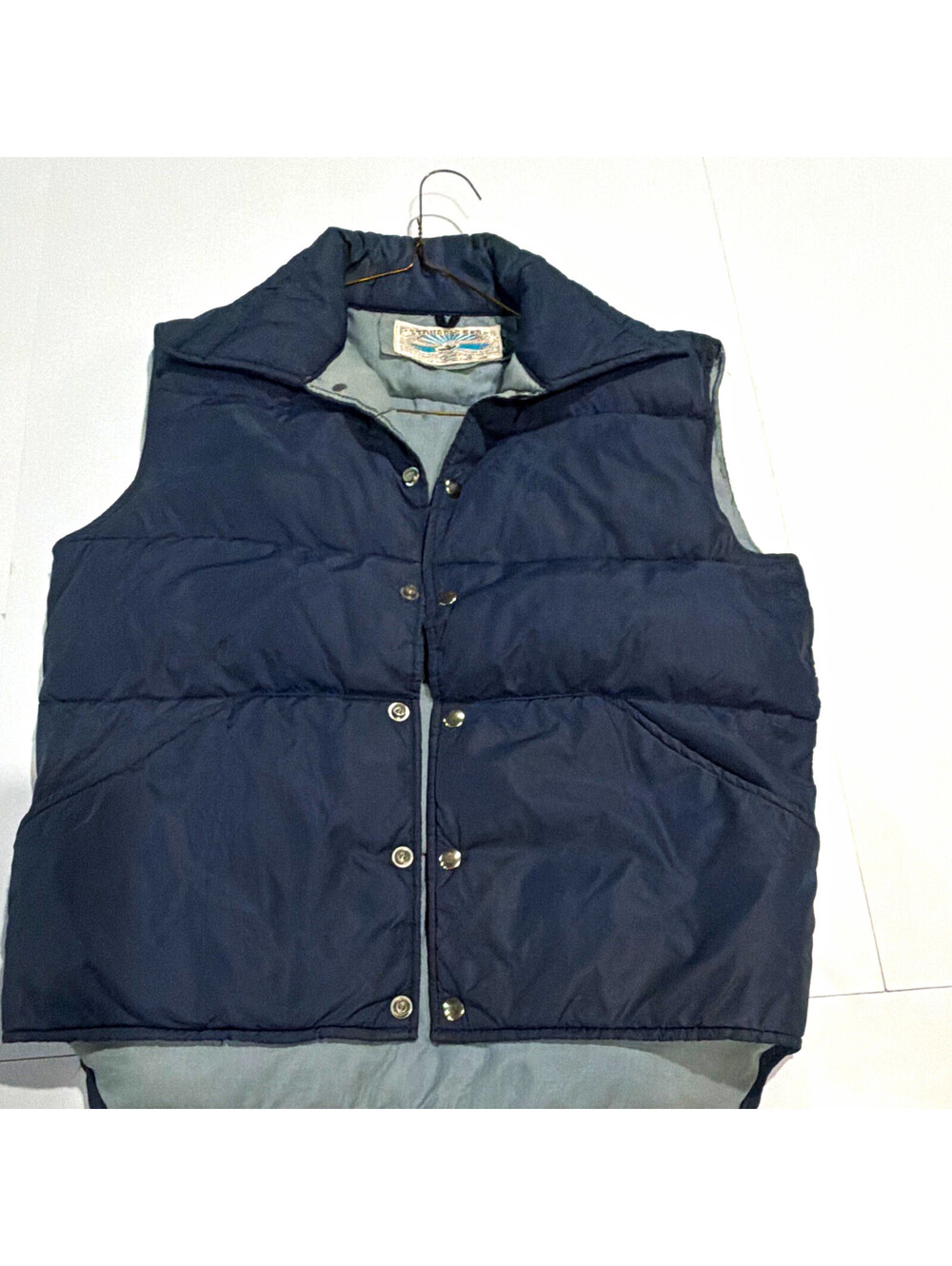 Vintage Struggle Gear Men's Snap Front Down Puffer Vest Pockets Navy Blue